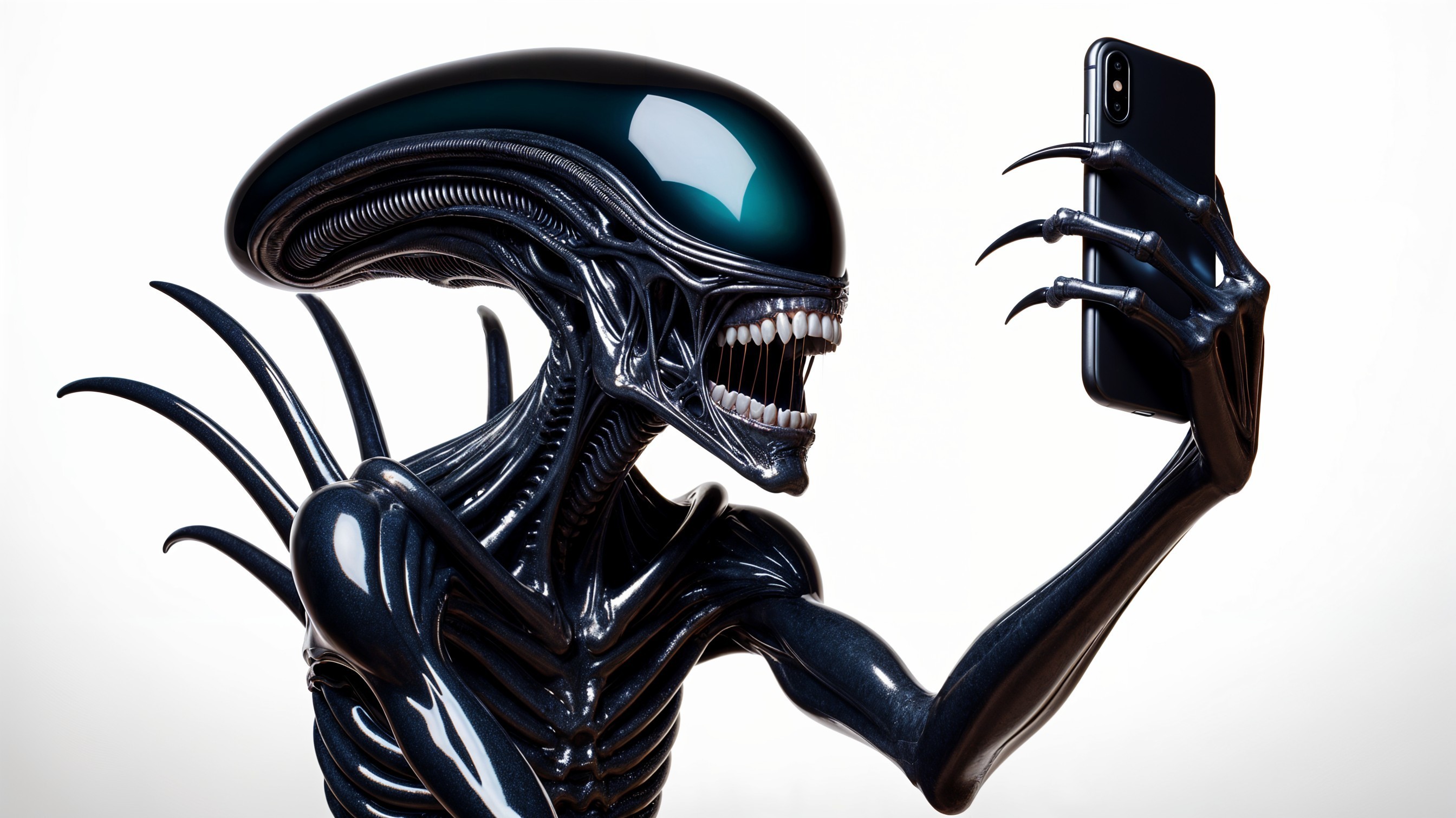 Alien Creature Taking a Selfie with Smartphone