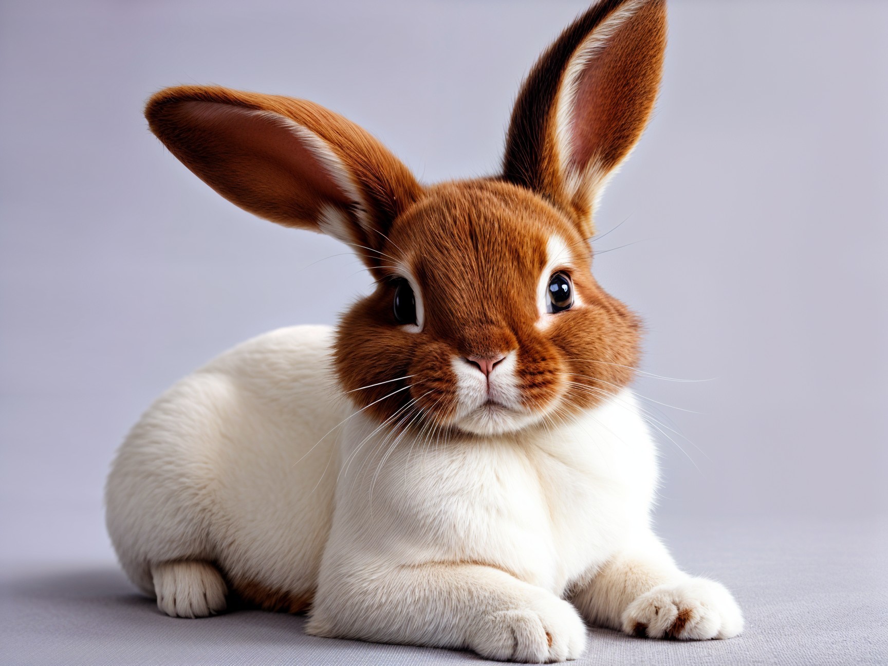 Cute rabbit with fluffy brown and white fur