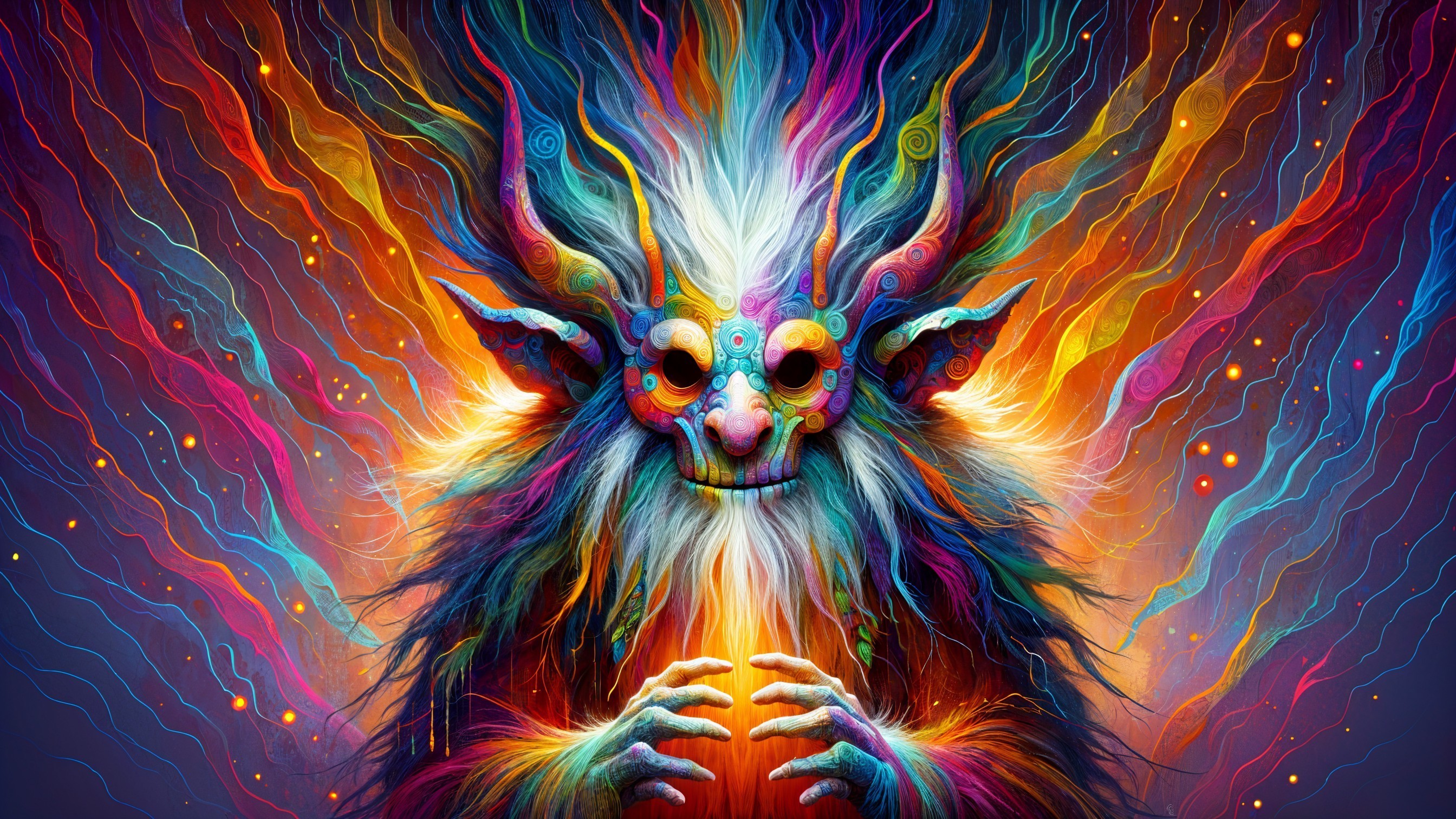Vibrant Mystical Creature with Kaleidoscopic Hair