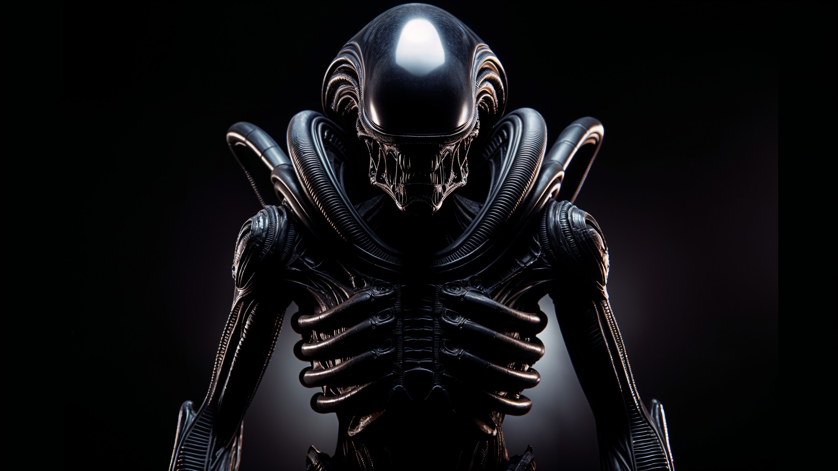 Humanoid Alien Figure in Dark, Ominous Setting