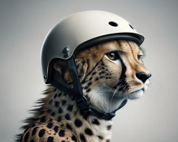 Cheetah in Helmet with Detailed Fur and Expressive Eyes