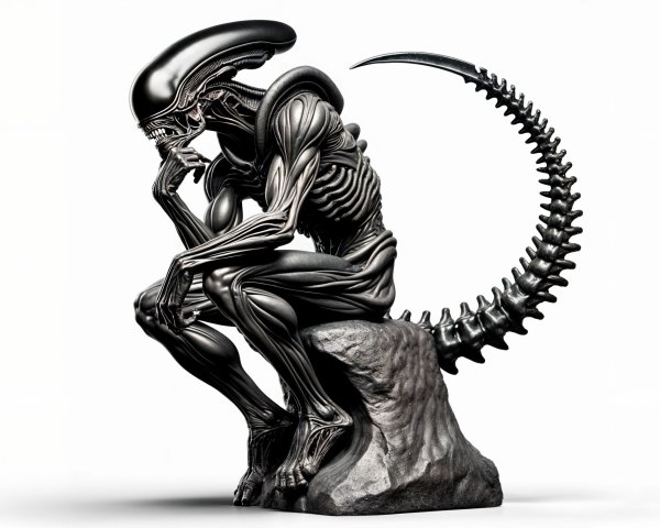 Humanoid Sculpture with Elongated Limbs and Tail
