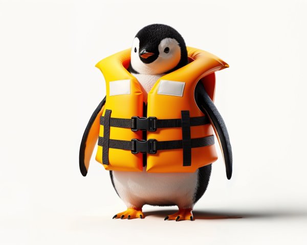 Cartoon Penguin in Bright Orange Life Jacket