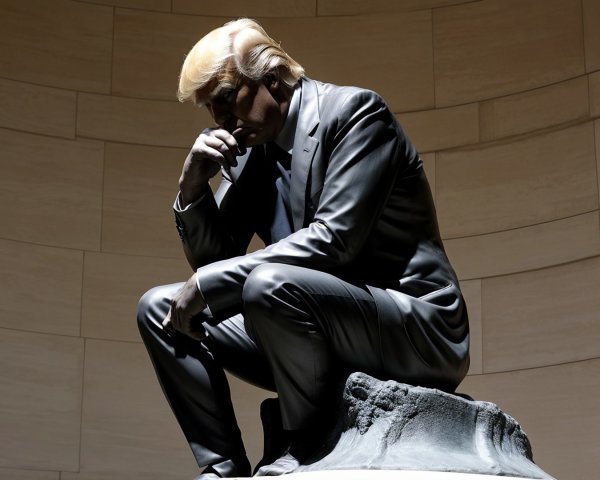 Contemplative Statue on Rock with Neutral Backdrop
