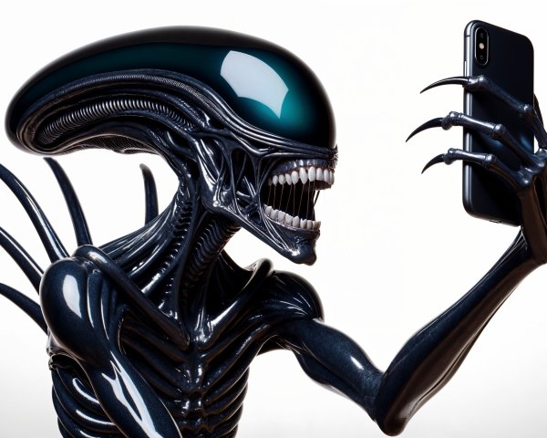 Alien Creature Taking a Selfie with Smartphone