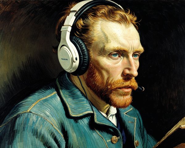 Modern Portrait of Man with Red Hair and Headphones