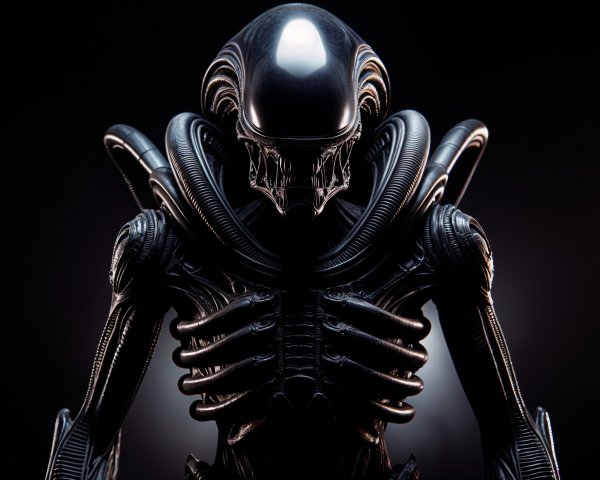 Humanoid Alien Figure in Dark, Ominous Setting