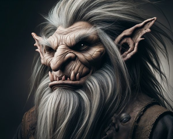 Fantastical creature with rugged face and white hair