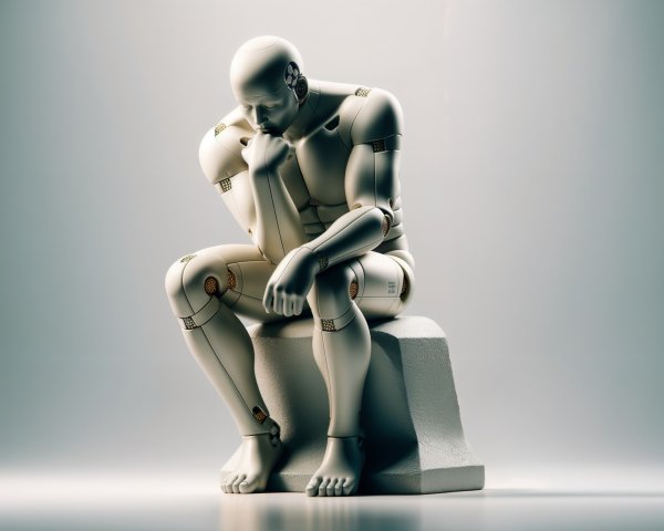Humanoid Model in Contemplative Pose on Pedestal