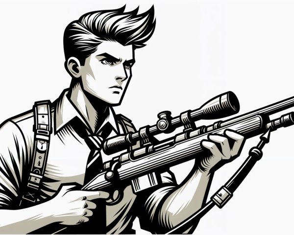 Stylized Illustration of a Young Man with Sniper Rifle