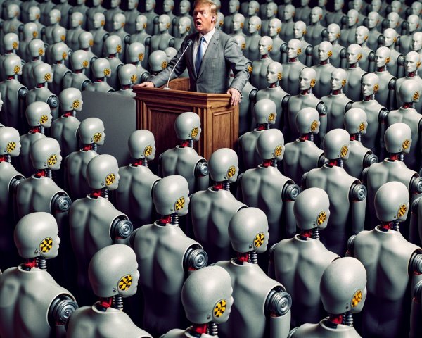 Political Leader Addresses Humanoid Robot Audience