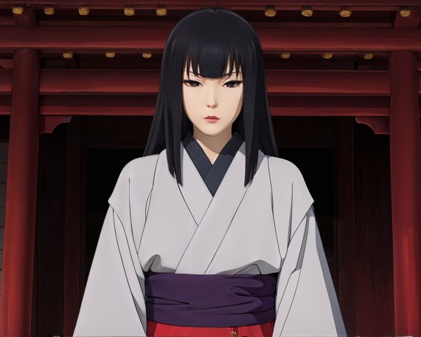Young Woman in Traditional Japanese Kimono Attire