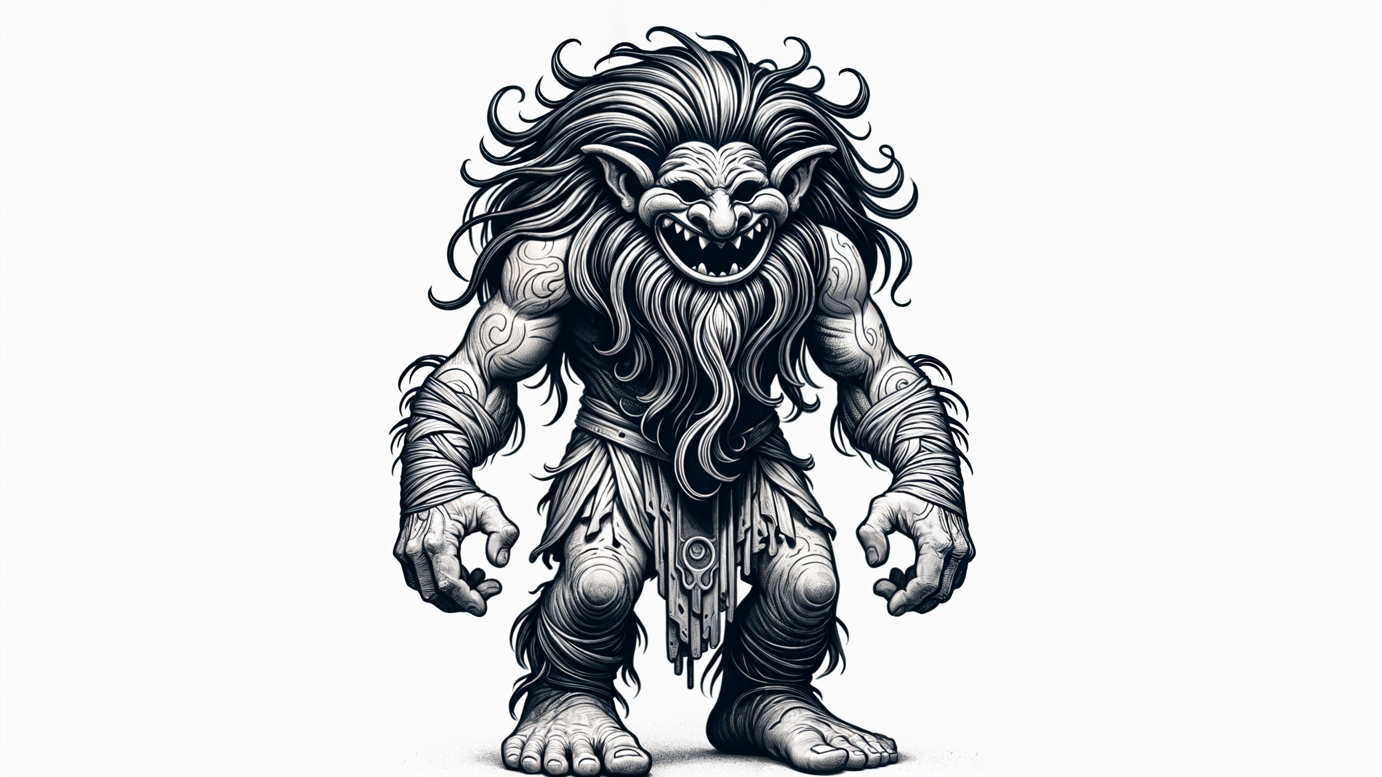 Muscular Creature with Tribal Markings and Fierce Features