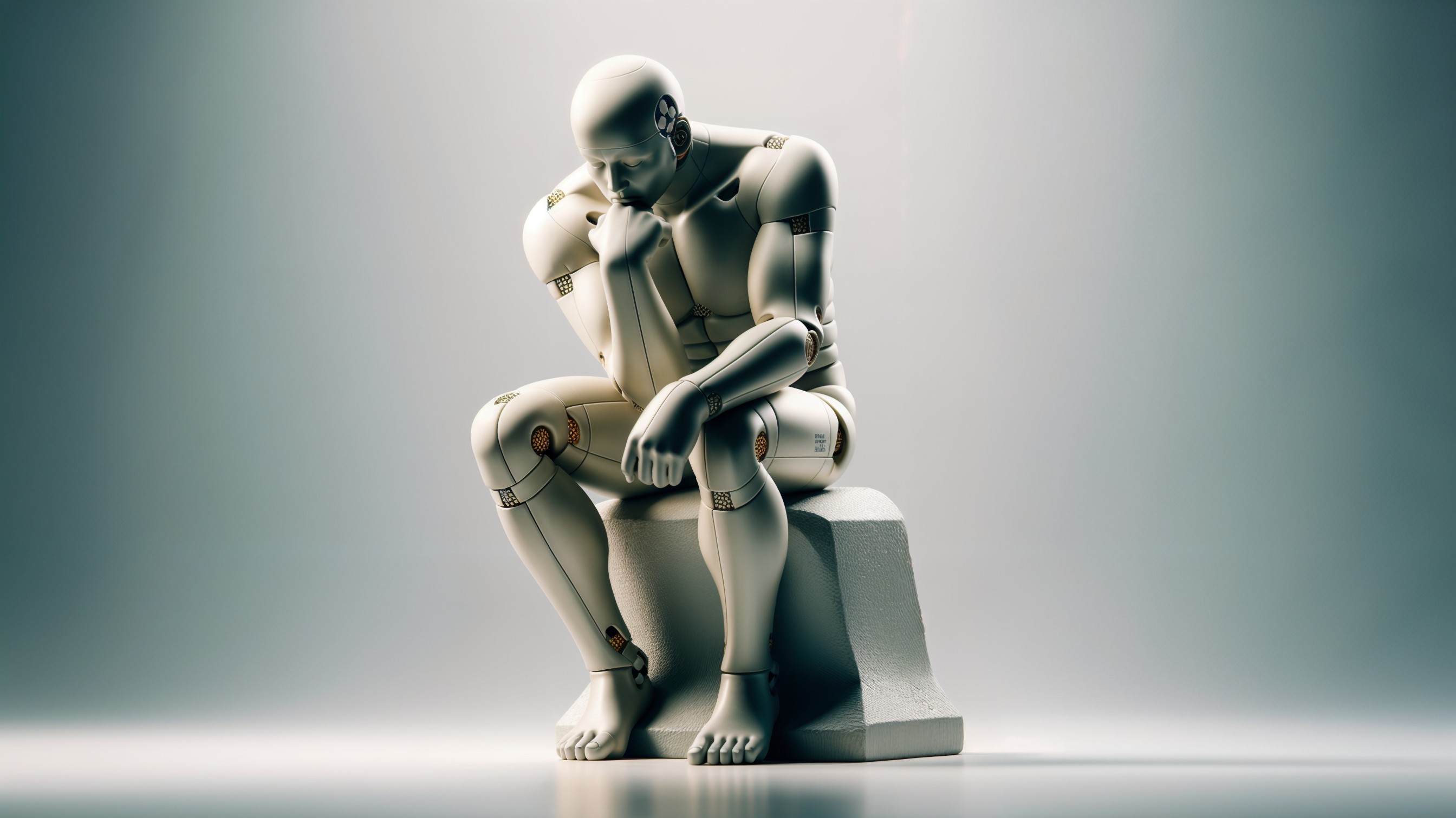 Humanoid Model in Contemplative Pose on Pedestal