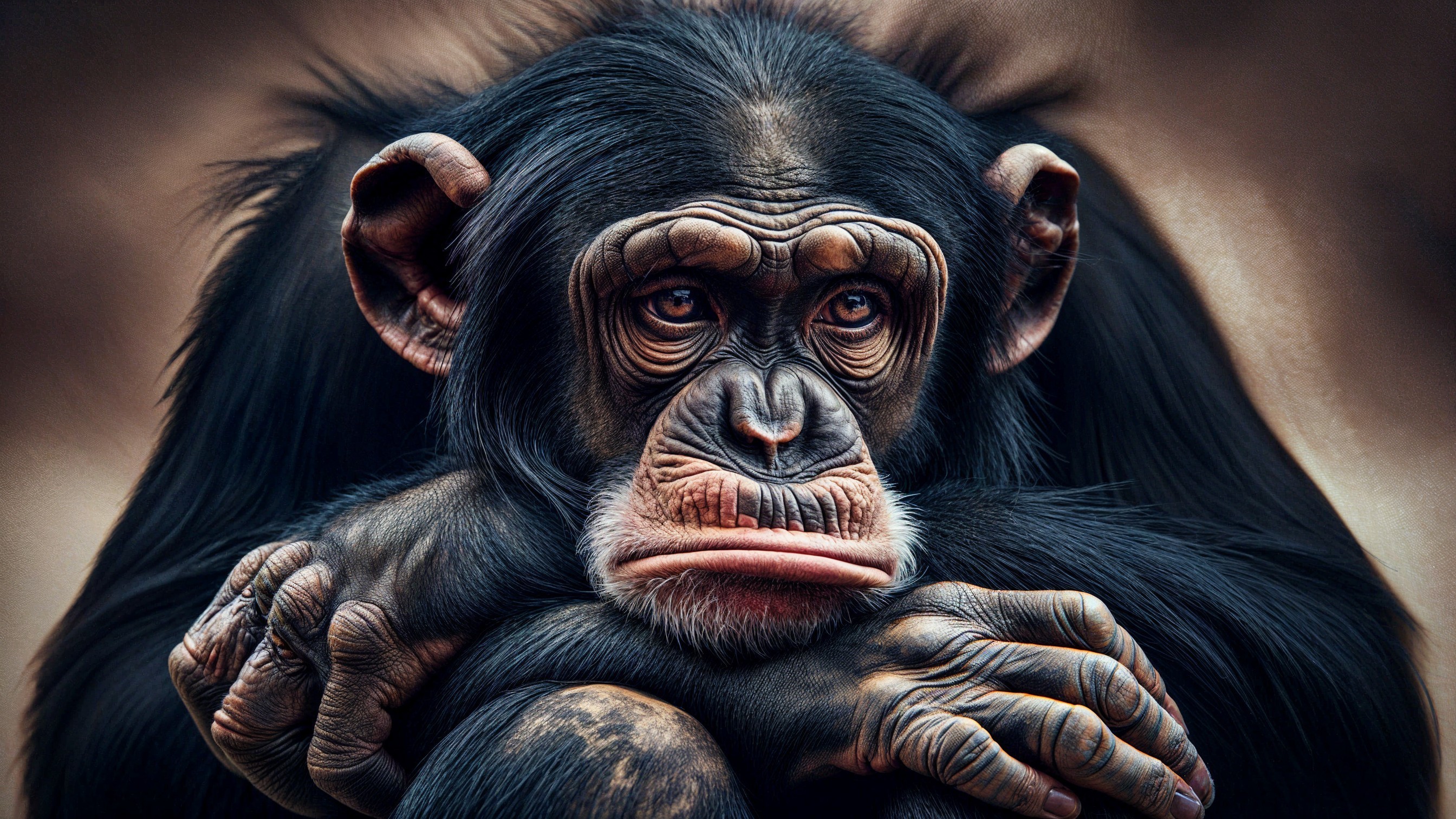 Contemplative Chimpanzee Portrait with Expressive Features