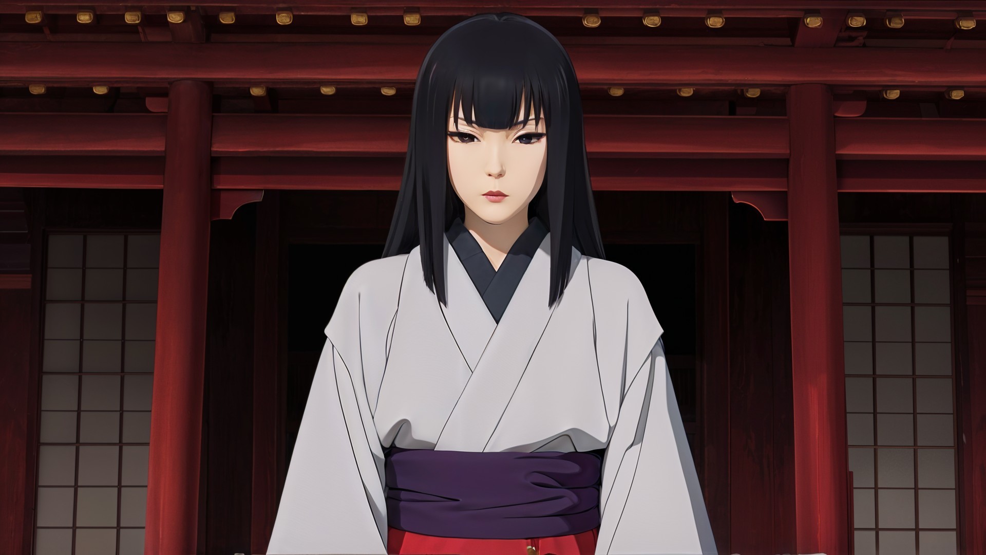 Young Woman in Traditional Japanese Kimono Attire