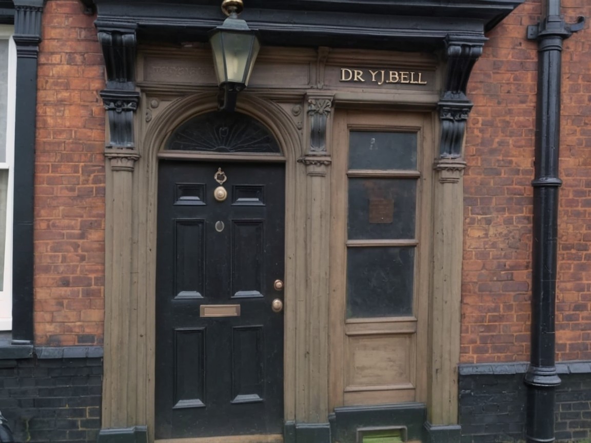 Historic Building Entrance with Ornate Black Door