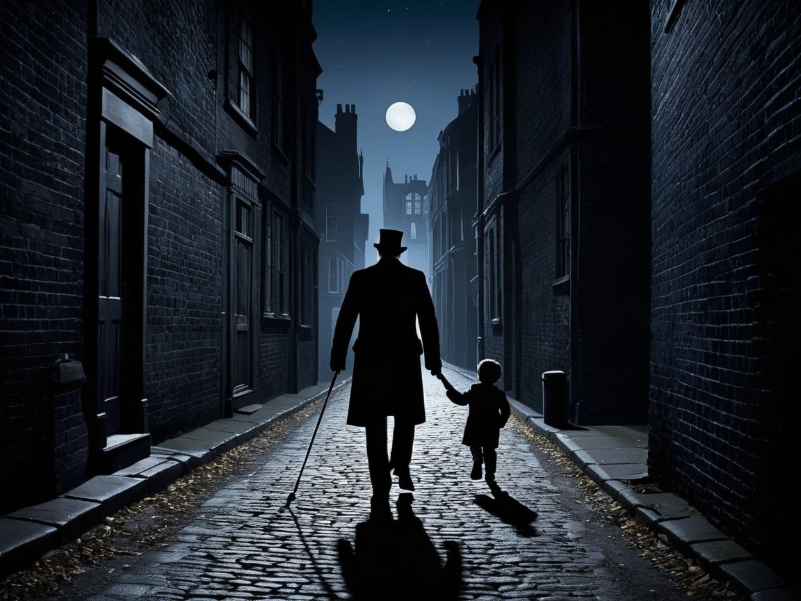 Mysterious Night Scene of Figures in an Alley