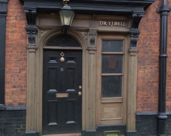 Historic Building Entrance with Ornate Black Door