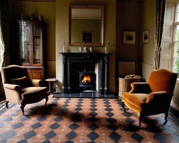 Cozy Sitting Room with Plush Armchairs and Fireplace