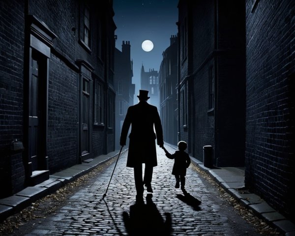 Mysterious Night Scene of Figures in an Alley