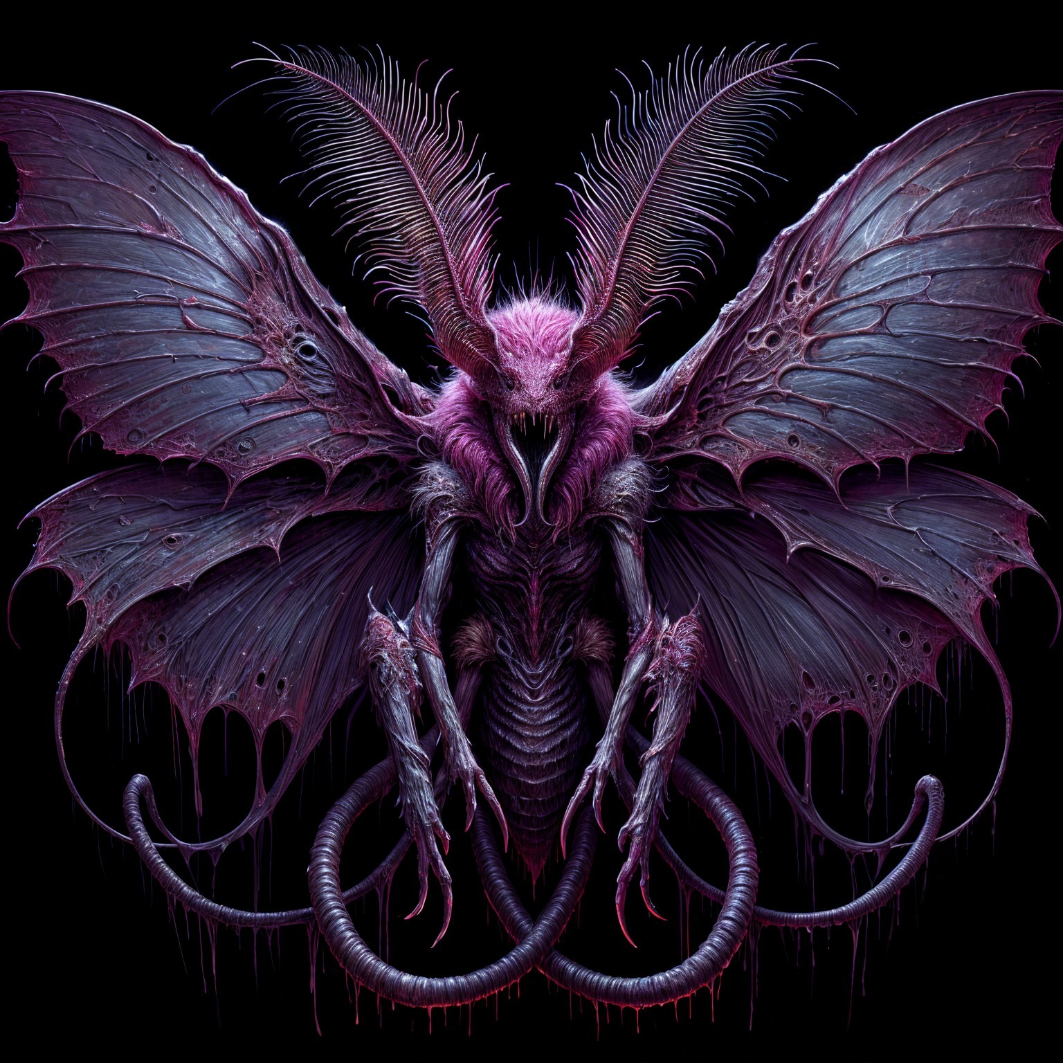 Grotesque Humanoid Creature with Bat-like Wings
