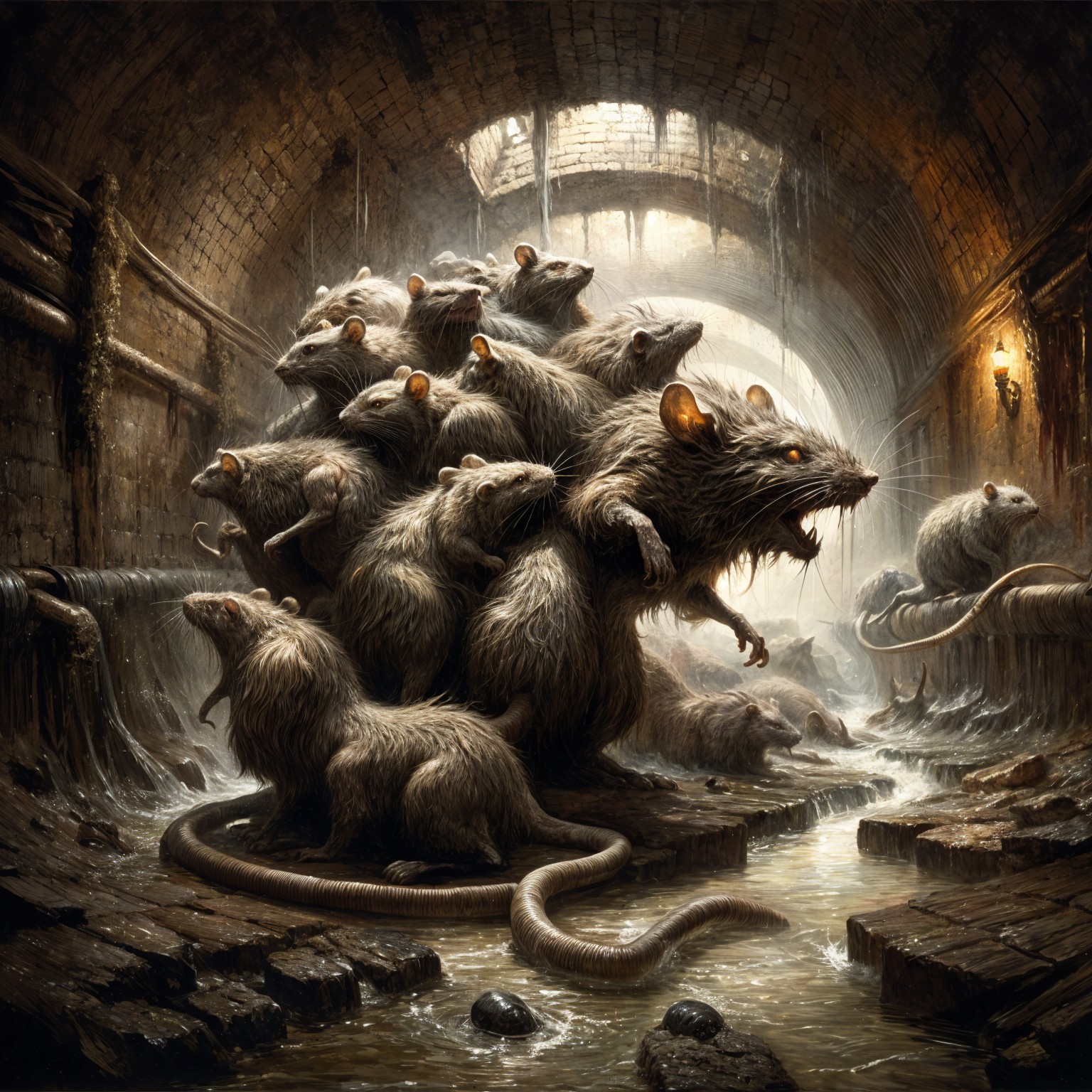 Underground Scene with a Horde of Menacing Rats