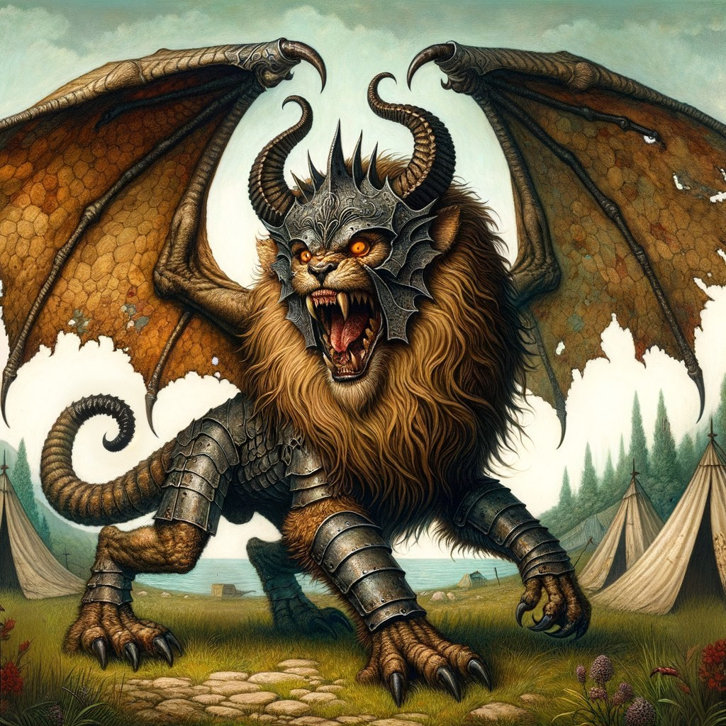 Majestic Creature with Lion and Dragon Features in Landscape