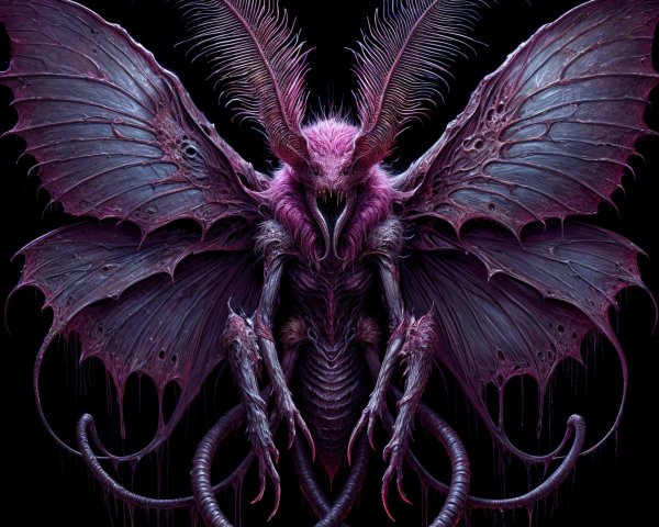 Grotesque Humanoid Creature with Bat-like Wings