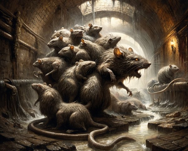 Underground Scene with a Horde of Menacing Rats