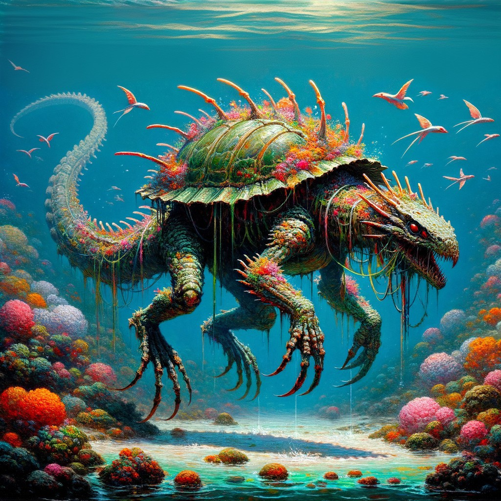 Vibrant Turtle-like Creature Among Coral Reefs