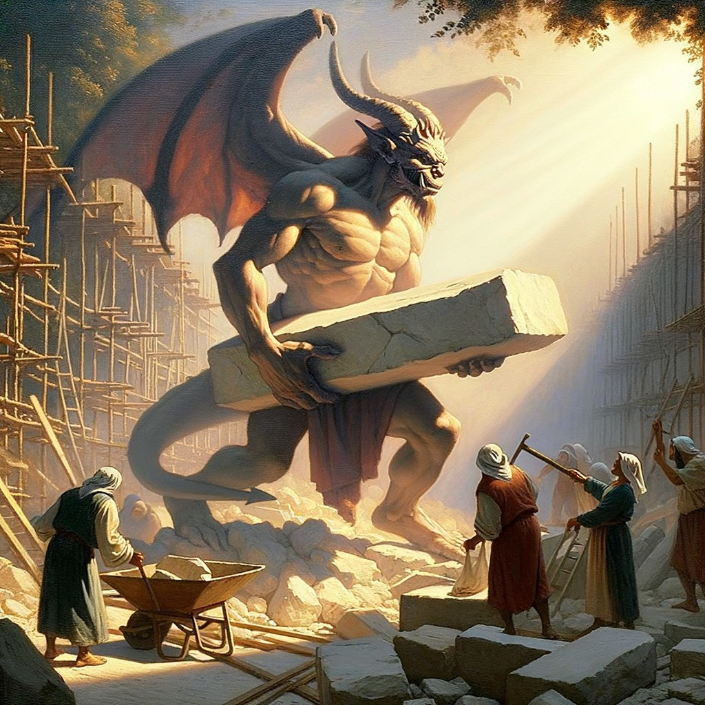 Muscular Dragon-Like Creature at Construction Site