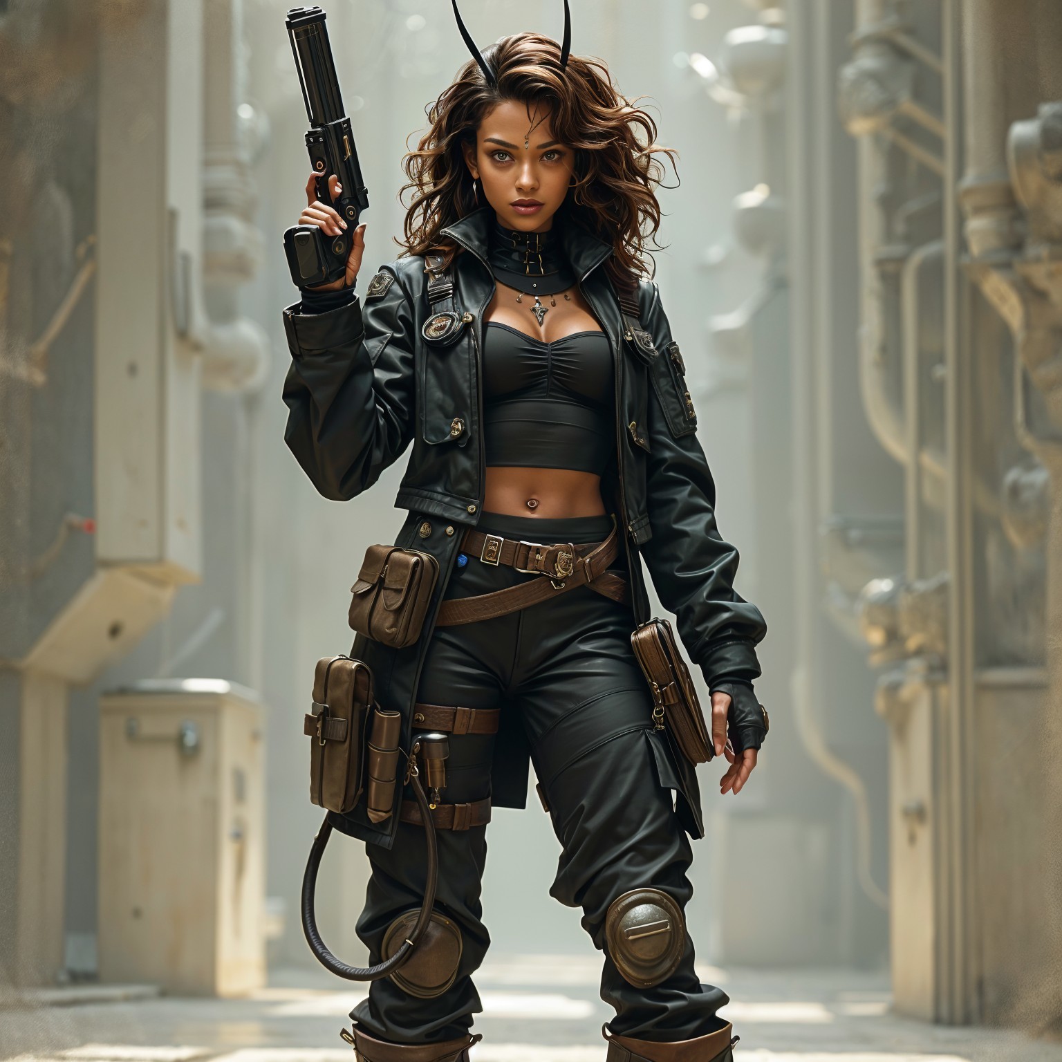 Fierce Warrior in Futuristic Tactical Outfit