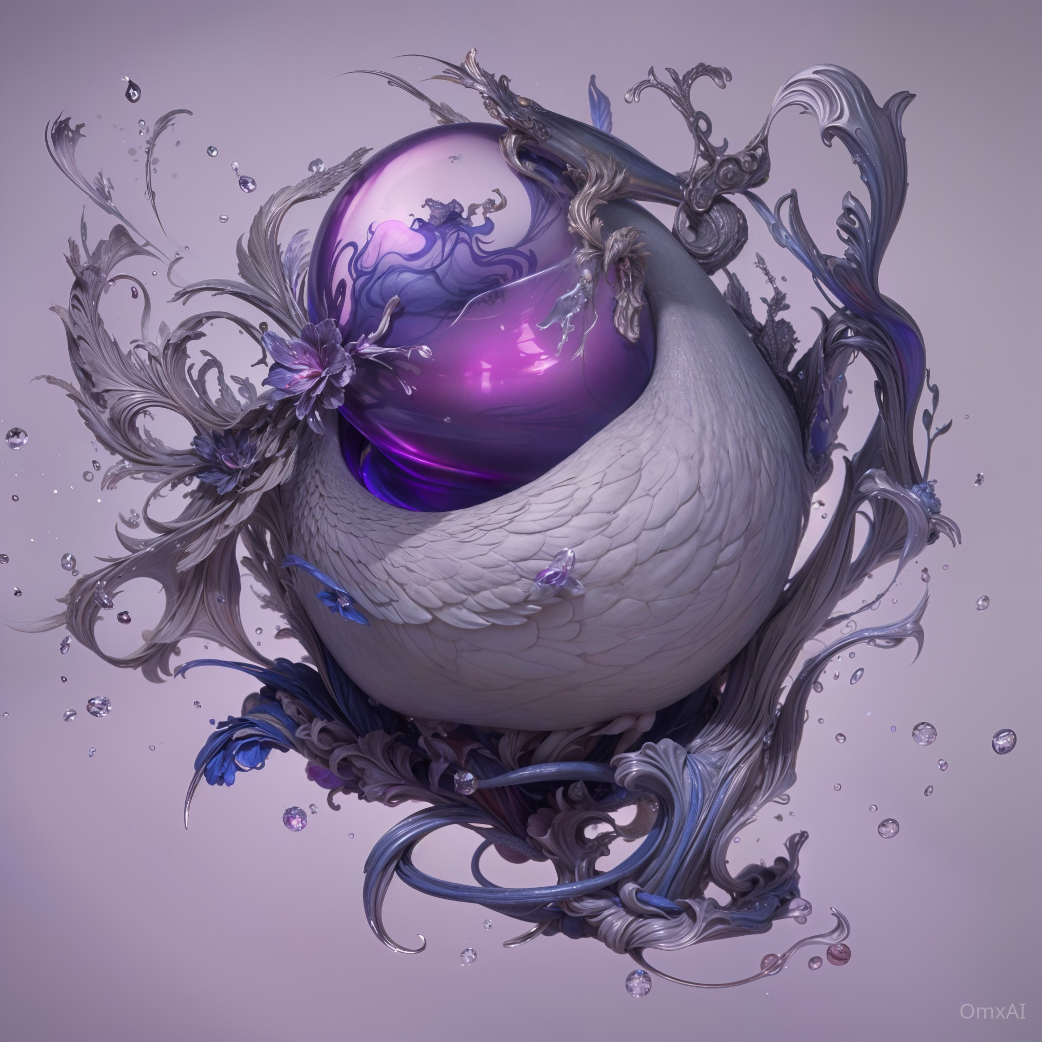 Surreal Composition with Purple Orb and Organic Structure