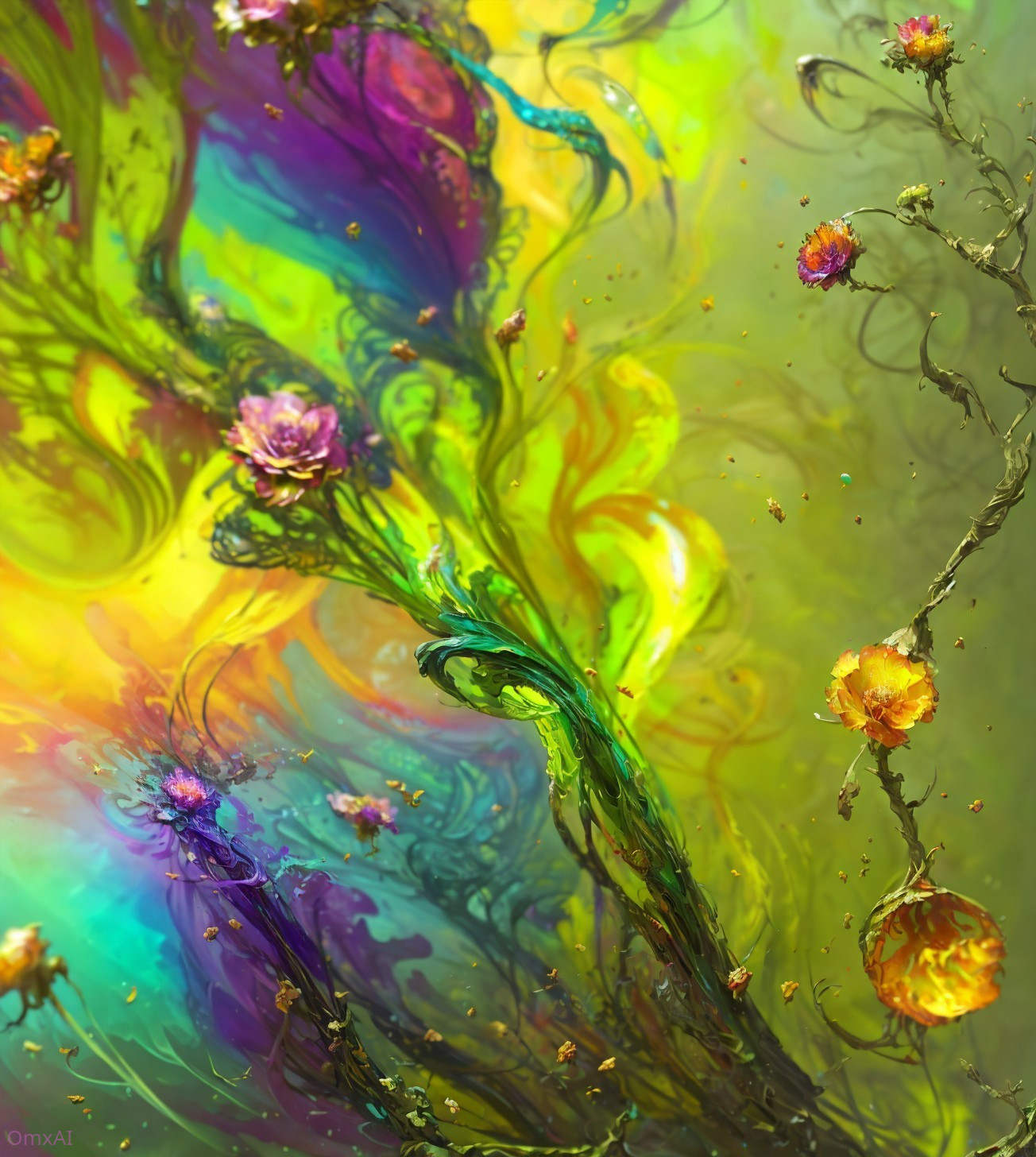 Vibrant Abstract Art with Swirling Colors and Formations