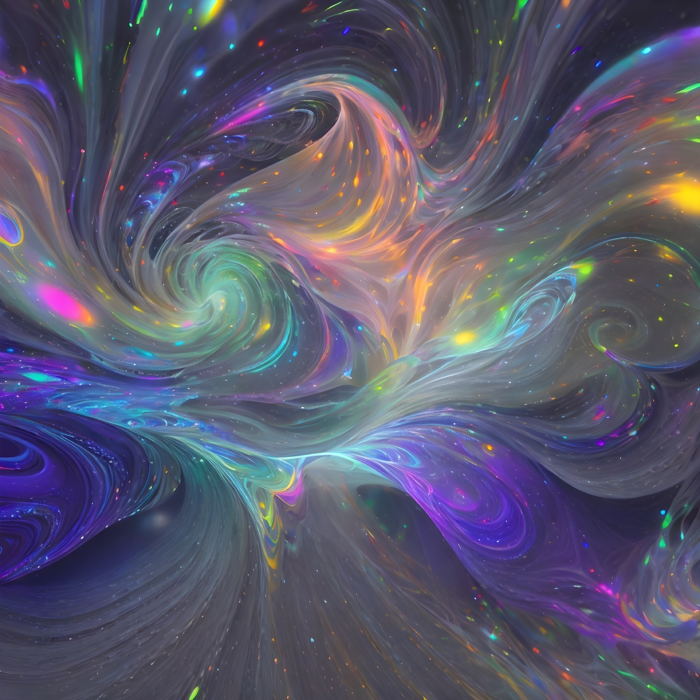 Colorful digital artwork with swirling patterns in blues, purples, and oranges.
