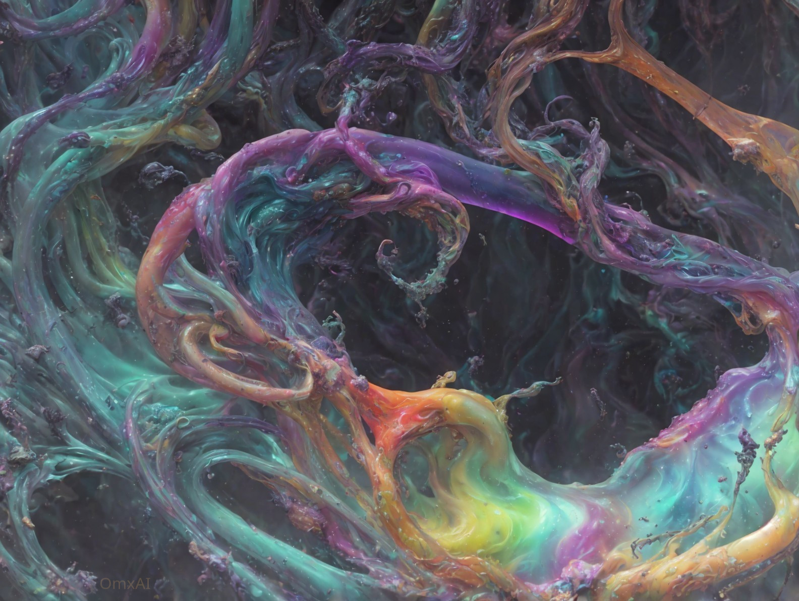 Abstract Swirling Colors in Purple, Blue, Yellow, and Orange