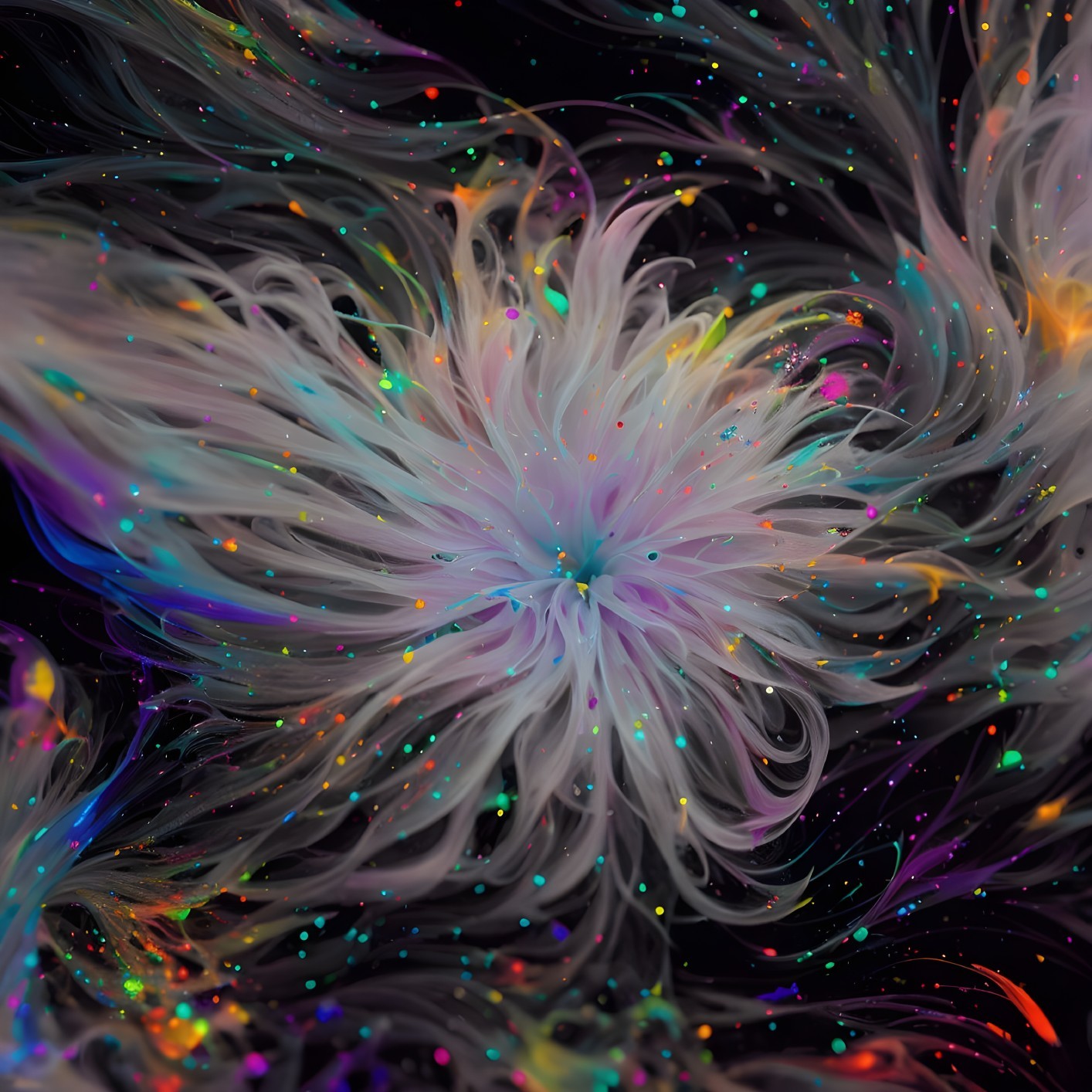 Swirling Vortex with Iridescent Colors on Black Background