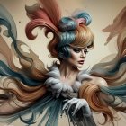 Elaborate Pastel Hairstyle and Dramatic Outfit Description