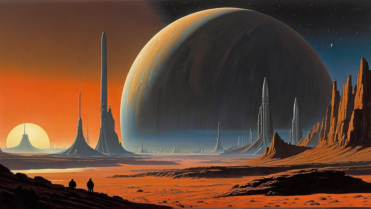 Futuristic Sci-Fi Landscape with Towering Structures