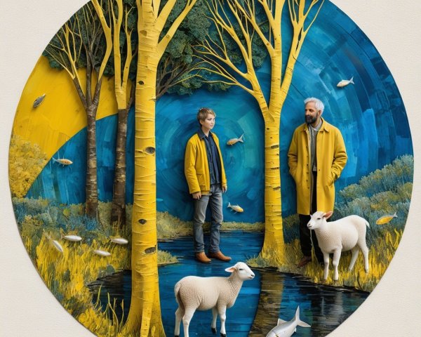 Circular Landscape with Blue and Yellow Hues