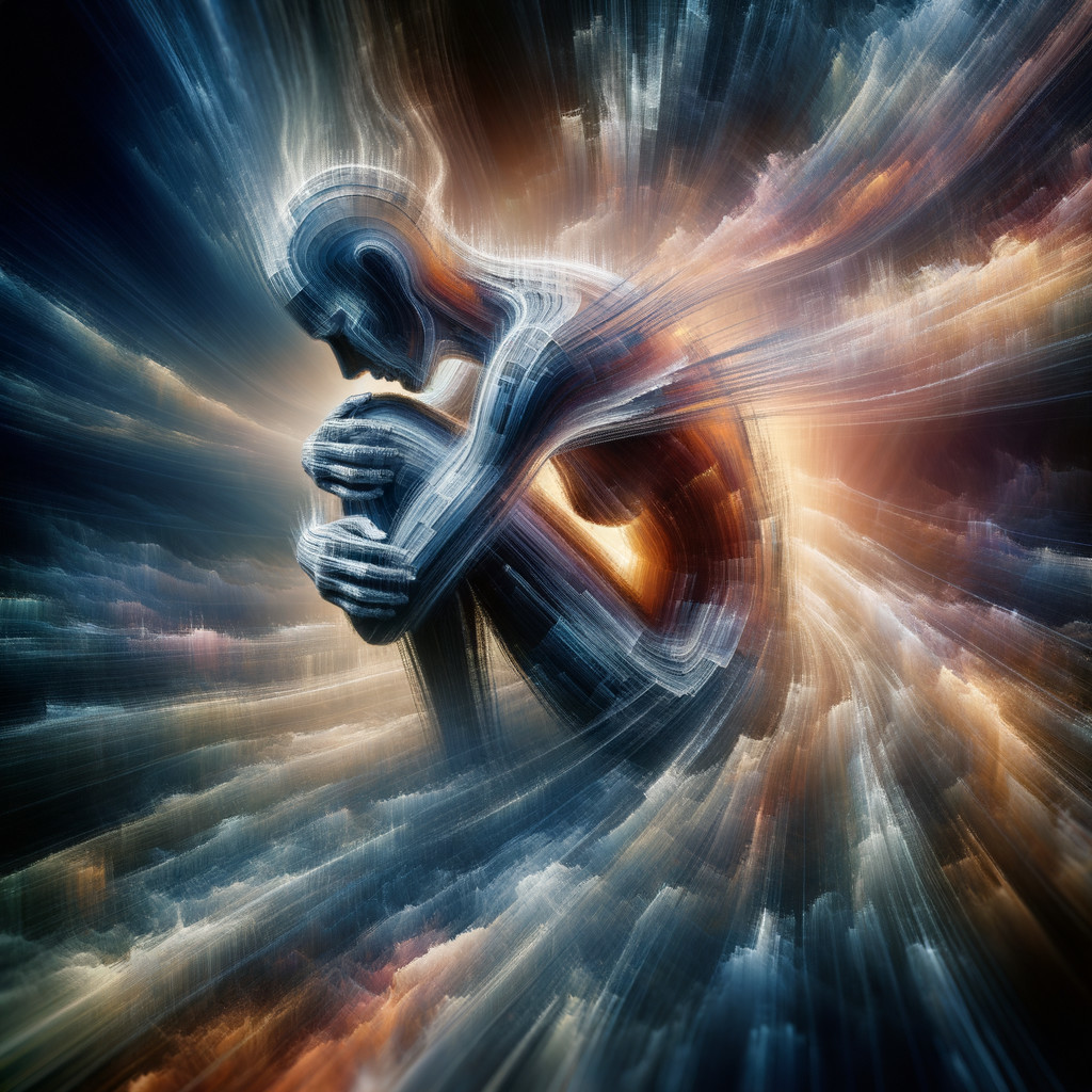Ethereal Figure Surrounded by Vibrant Swirling Clouds