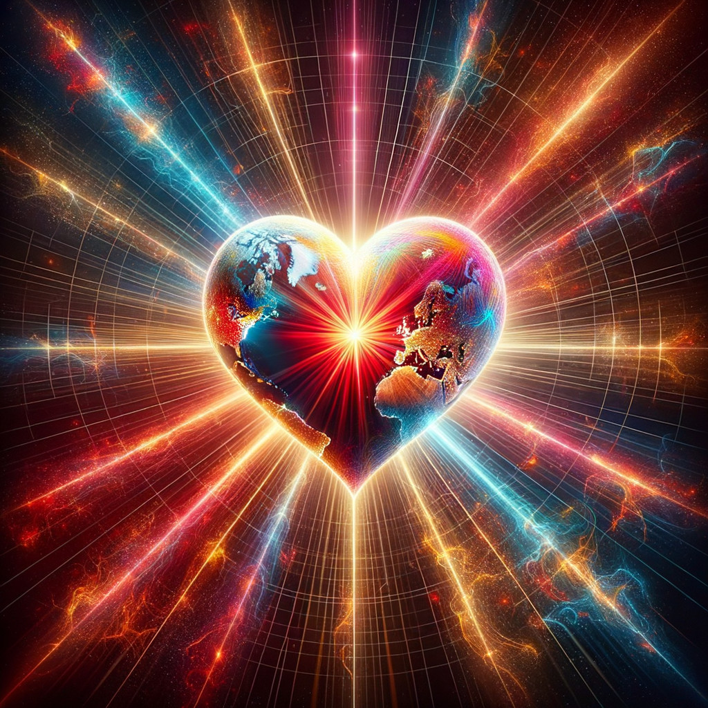 Vibrant Heart with Earth in Cosmic Space Background