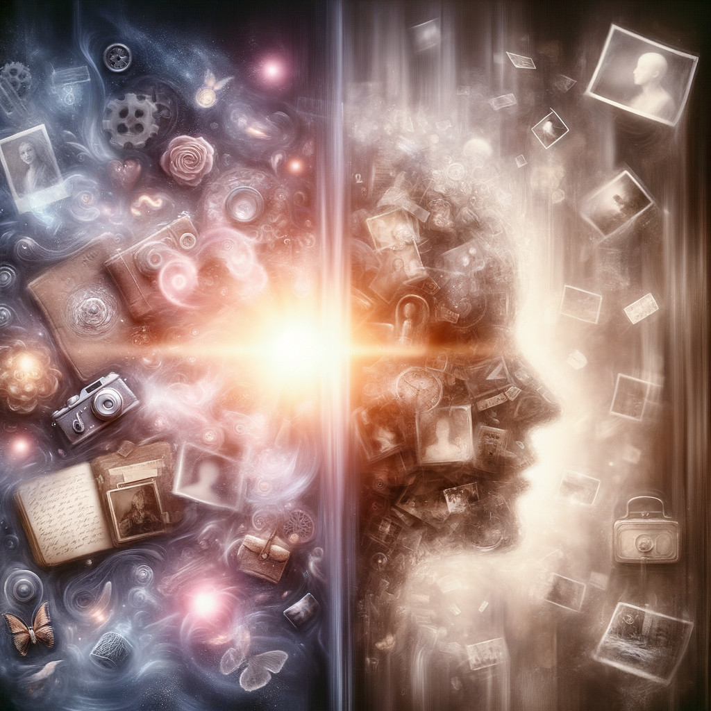 Illustration of a Human Head with Memories and Nebula