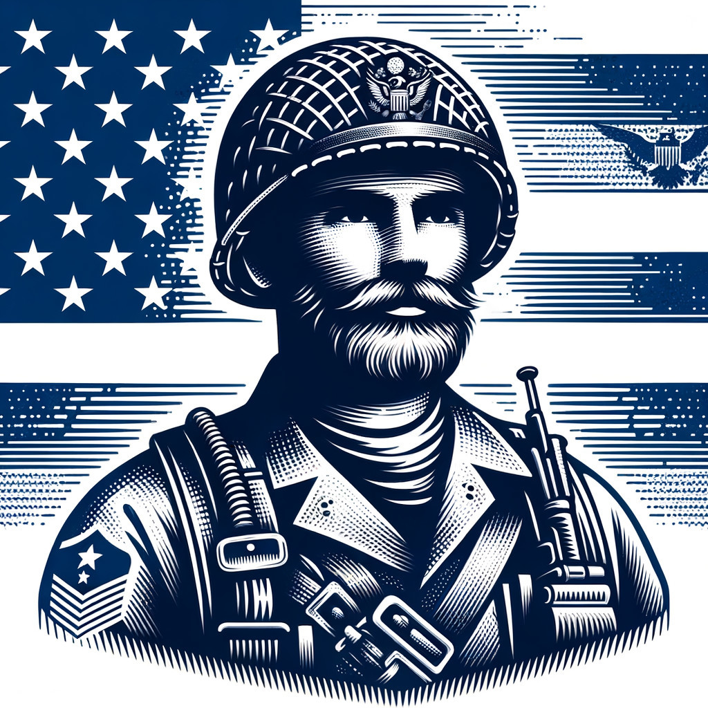 Stylized Soldier Illustration with American Flag Background