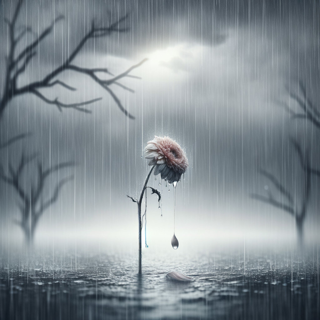 Solitary Flower in Gloomy, Misty Landscape