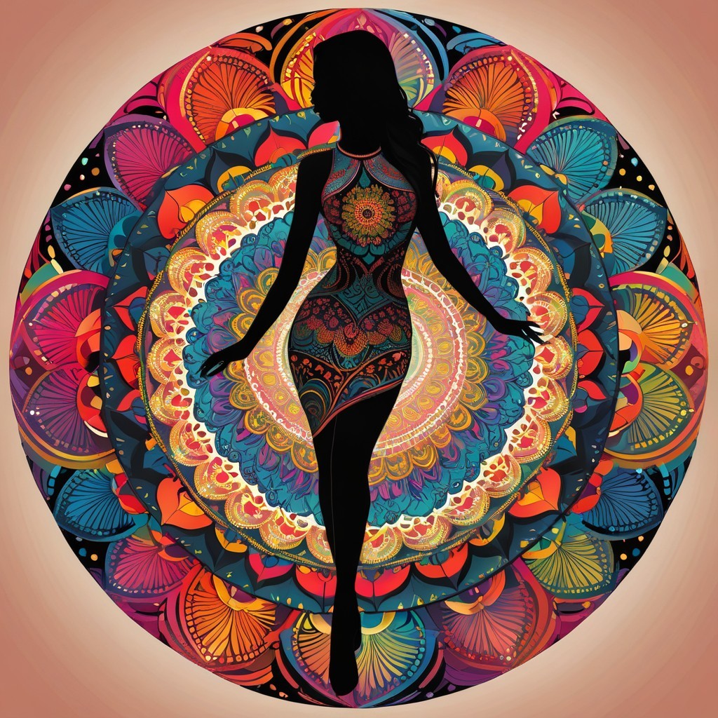 Silhouette of Woman in Mandala Design with Colorful Background