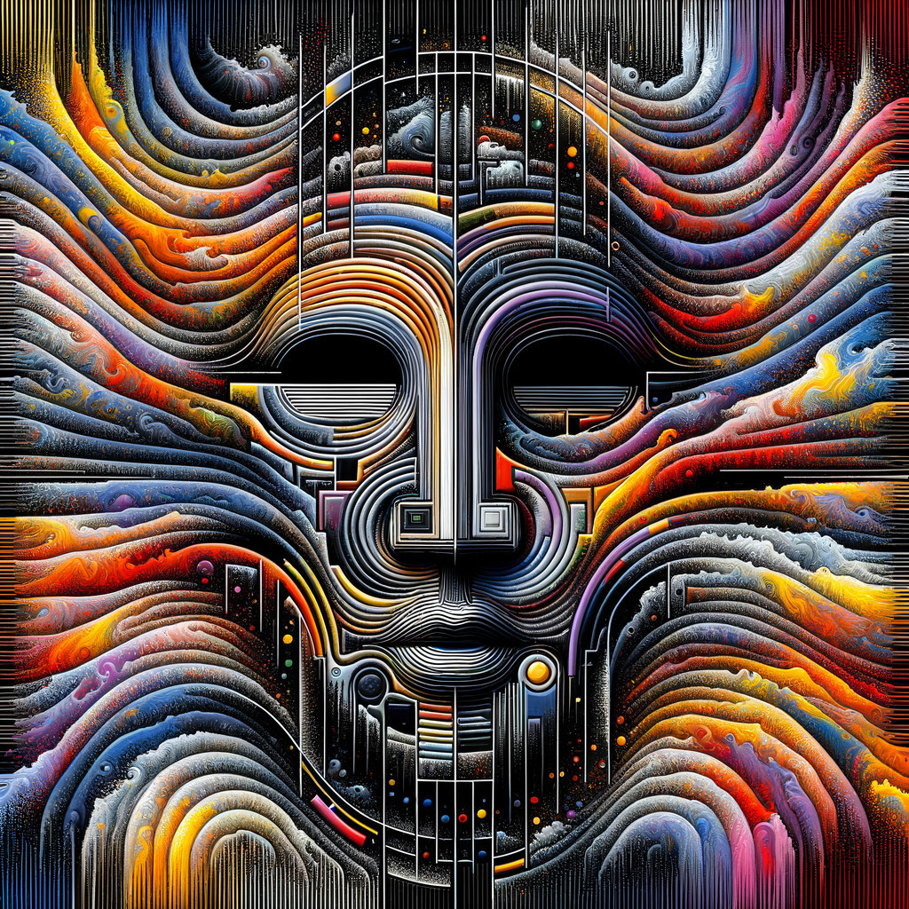 Abstract Face with Intricate Lines and Vibrant Colors