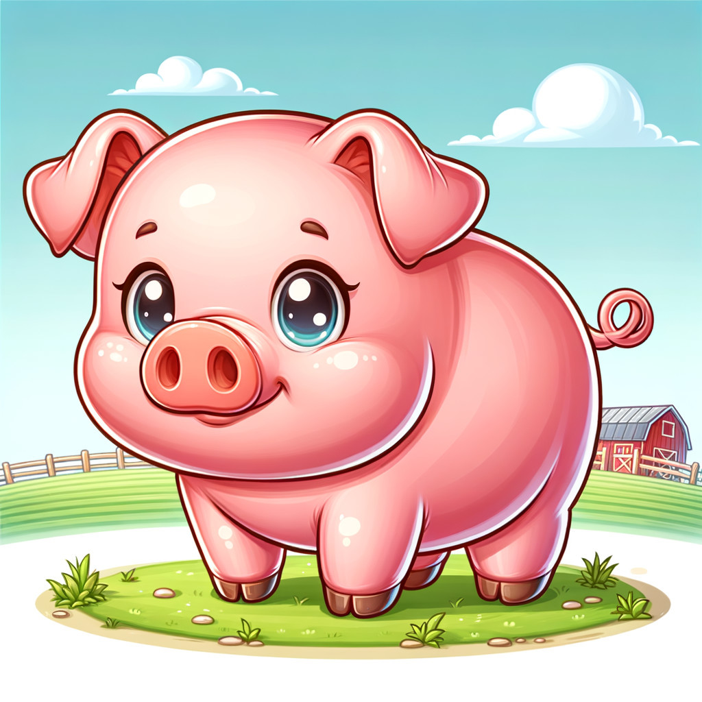 Cartoon baby pig illustration in a vibrant field