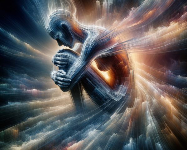Ethereal Figure Surrounded by Vibrant Swirling Clouds